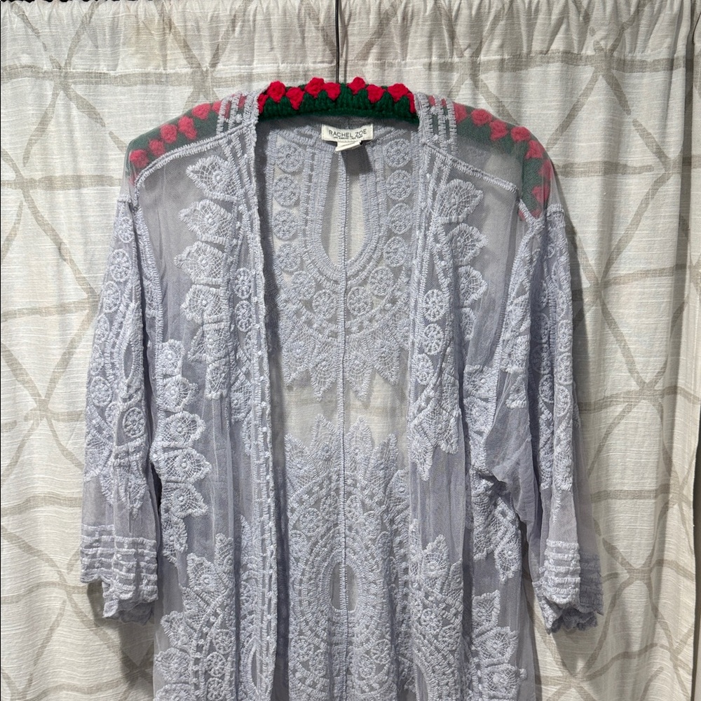 Rachel Zoe Light blue Gray Lace robe/beach cover-up